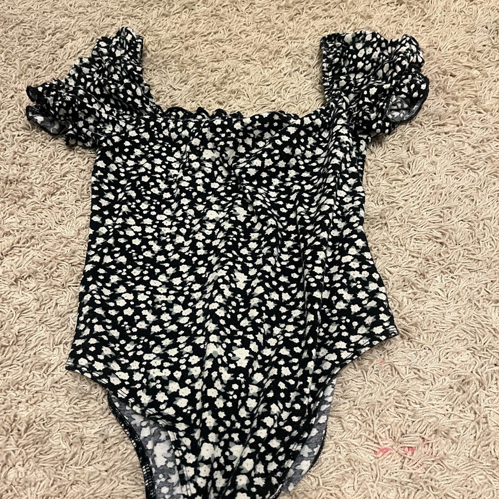 Floral Black and White Bodysuit
